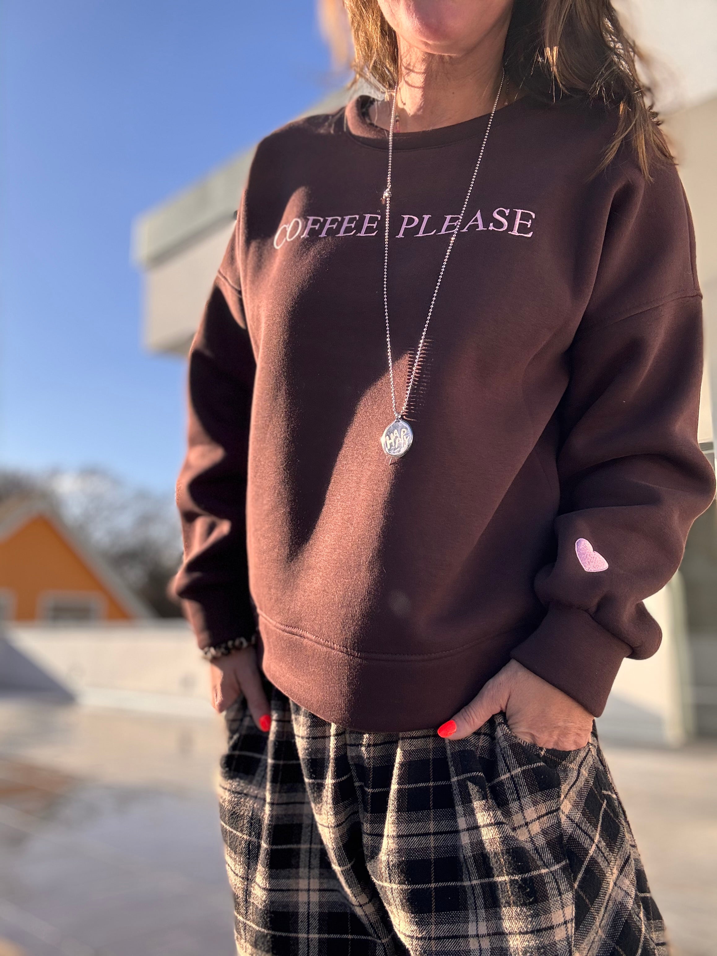 COFFEE PLEASE Kuschel Sweatshirt braun oder pink