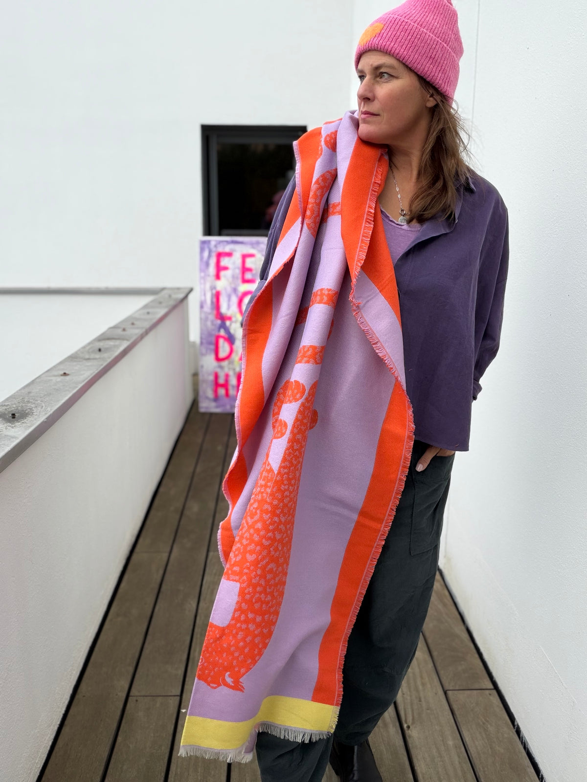 Tuch / Schal Leo orange/flieder