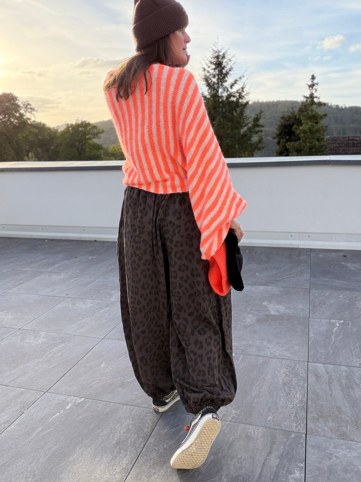 Oversize Strickpullover Streifen Neon