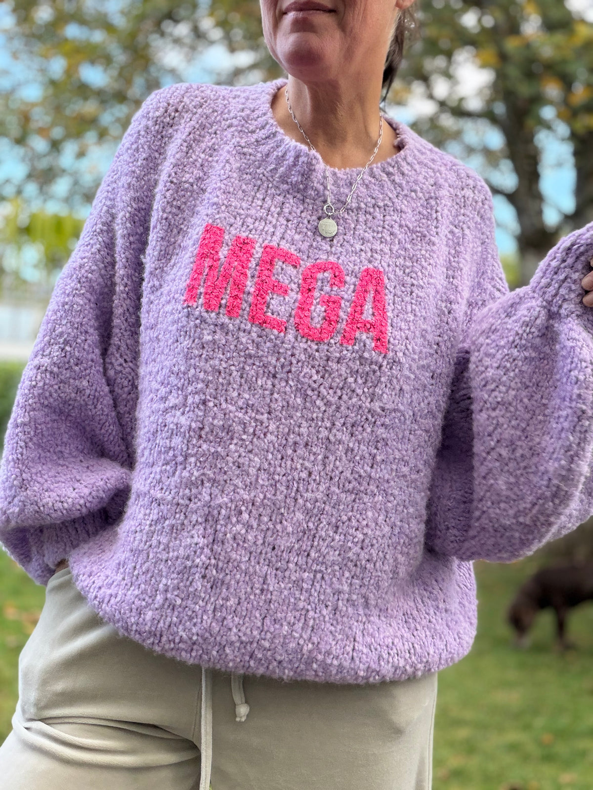 Strickpullover Mega, Flieder oder braun