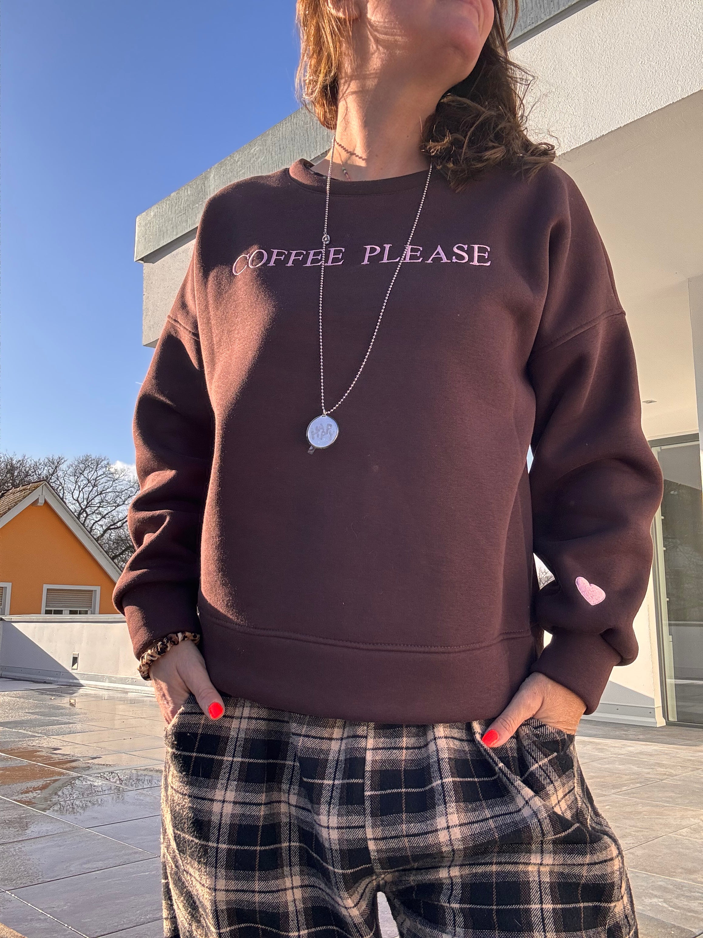 COFFEE PLEASE Kuschel Sweatshirt braun oder pink