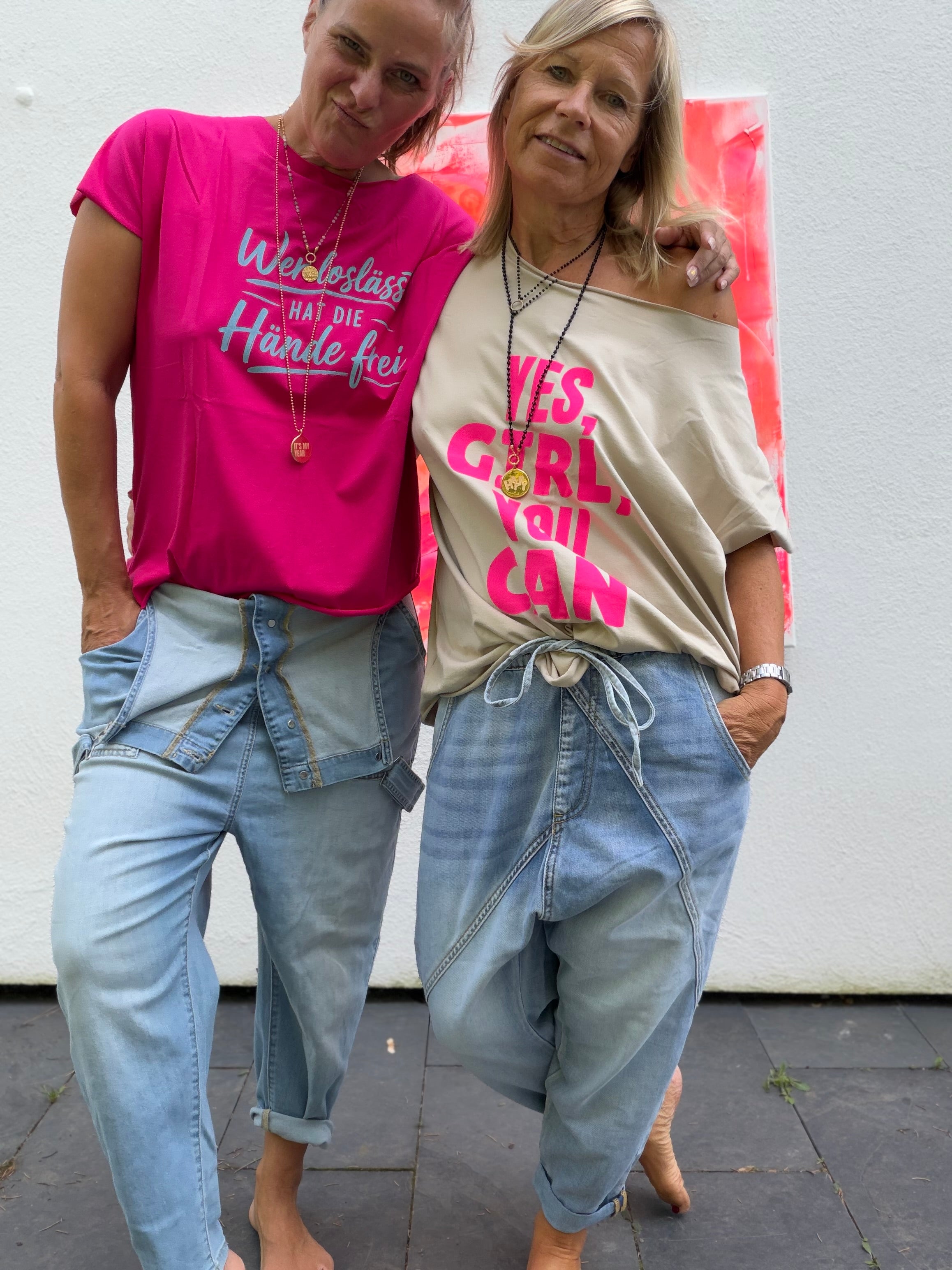 T-Shirt Yes Girl you can, grau oder beige