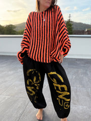 Oversize Strickpullover Streifen Neon