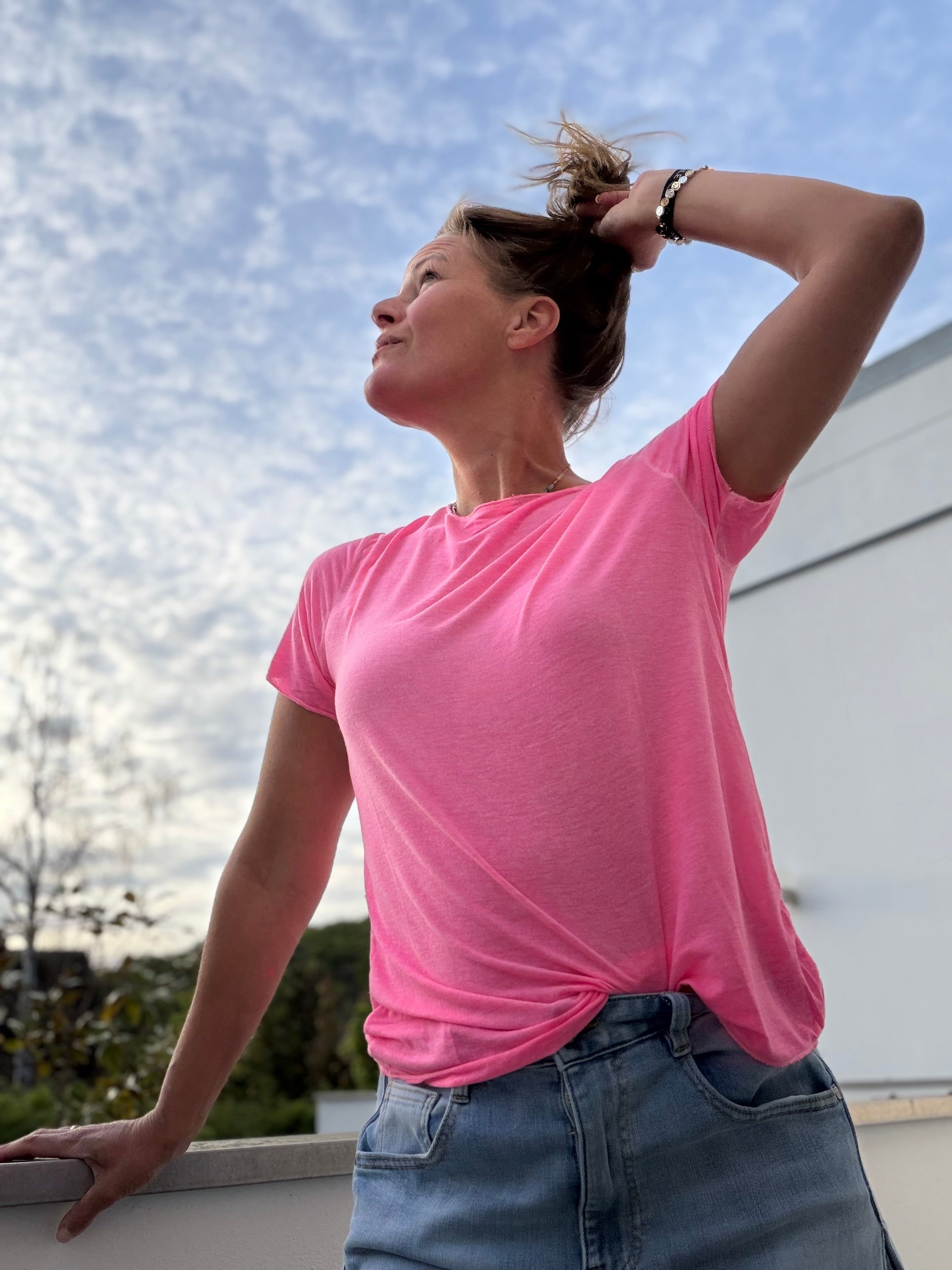 Cashmere top uni kurzarm