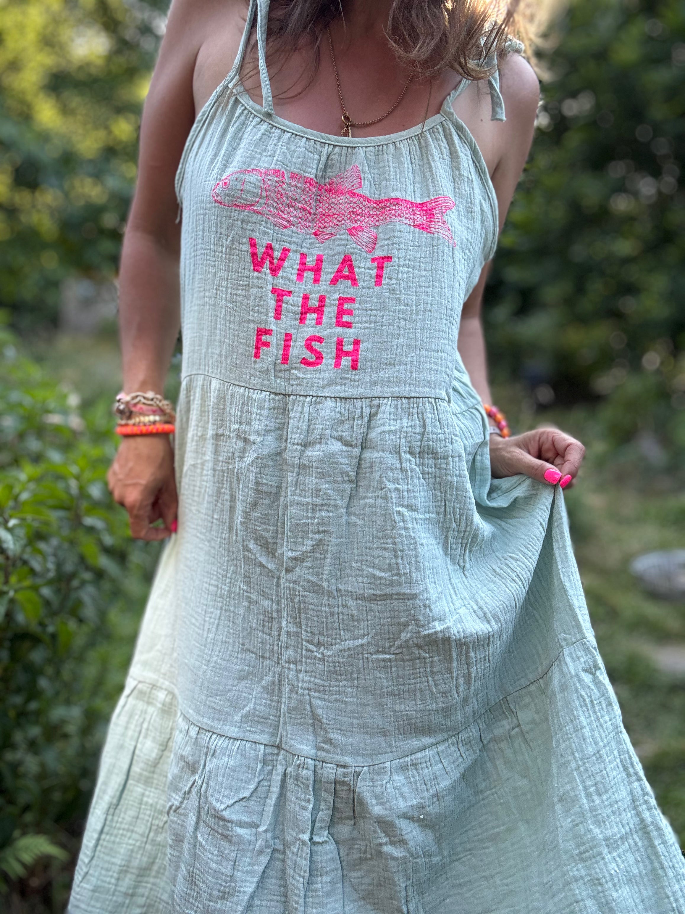 Spaghetti Musselinkleid What the fish