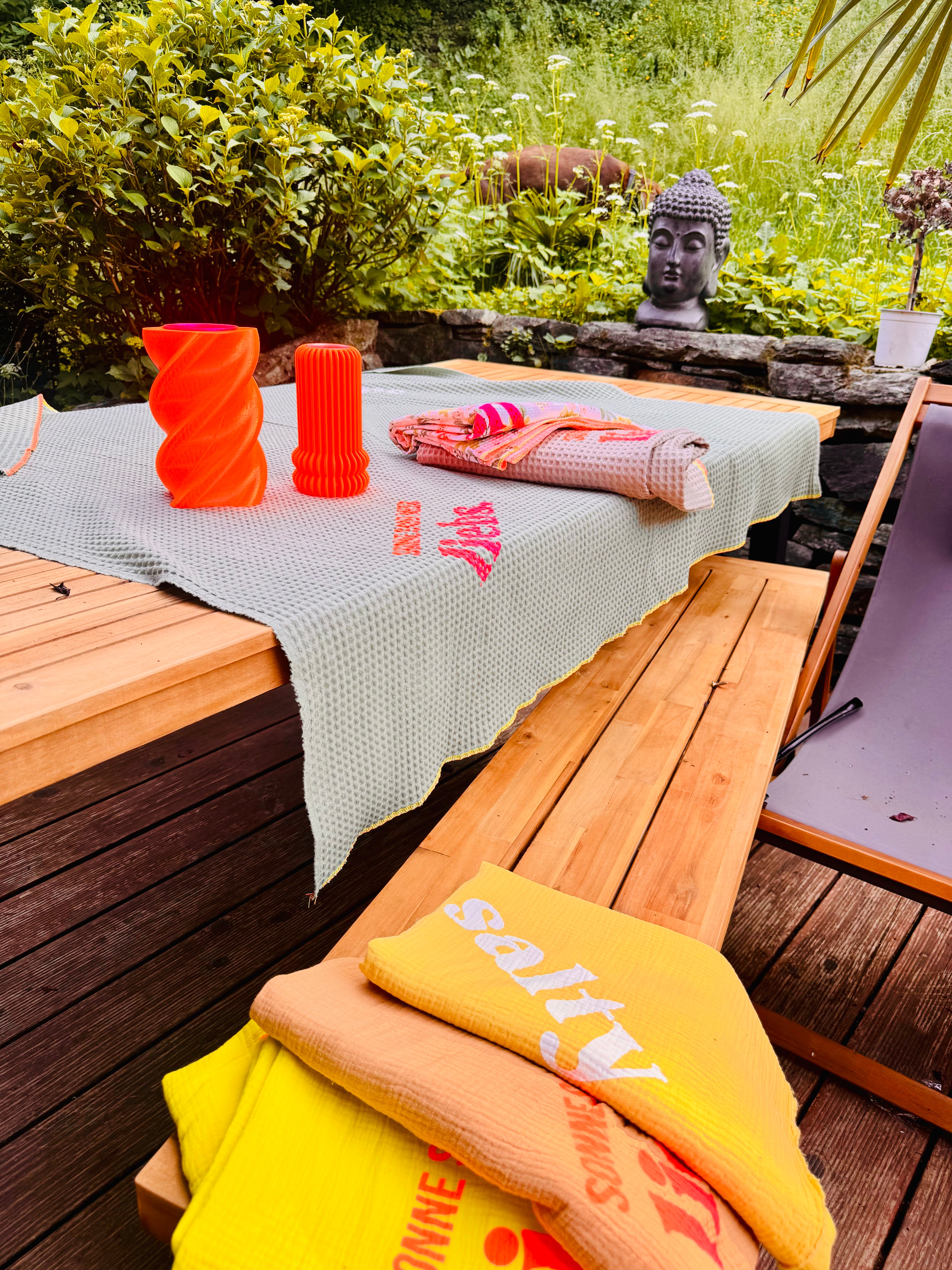 Waffelpique Strandtuch Sonne Sand Meer liebs & salty
