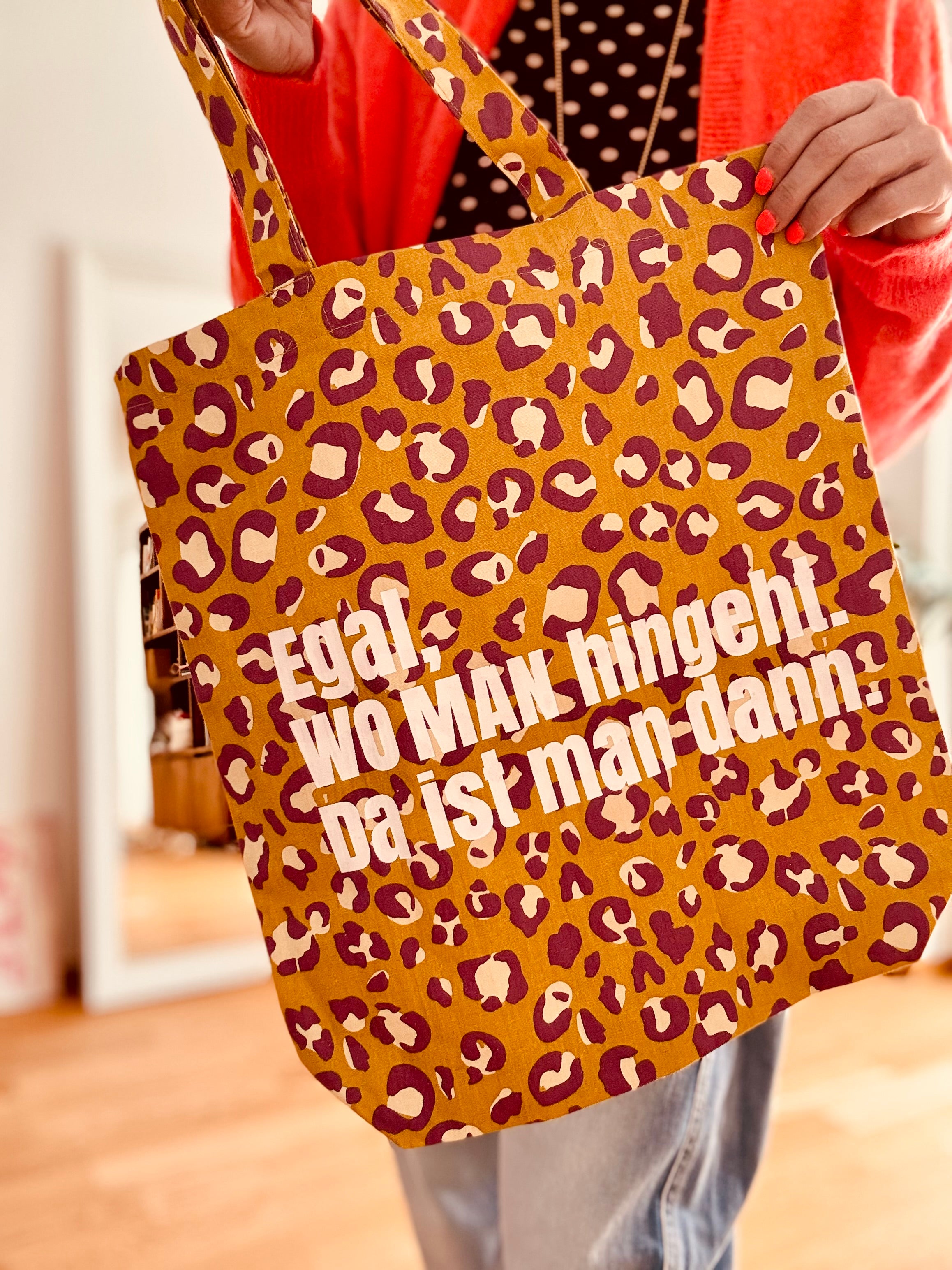 Baumwolltasche Stofftasche Leo egal wo man hingeht...