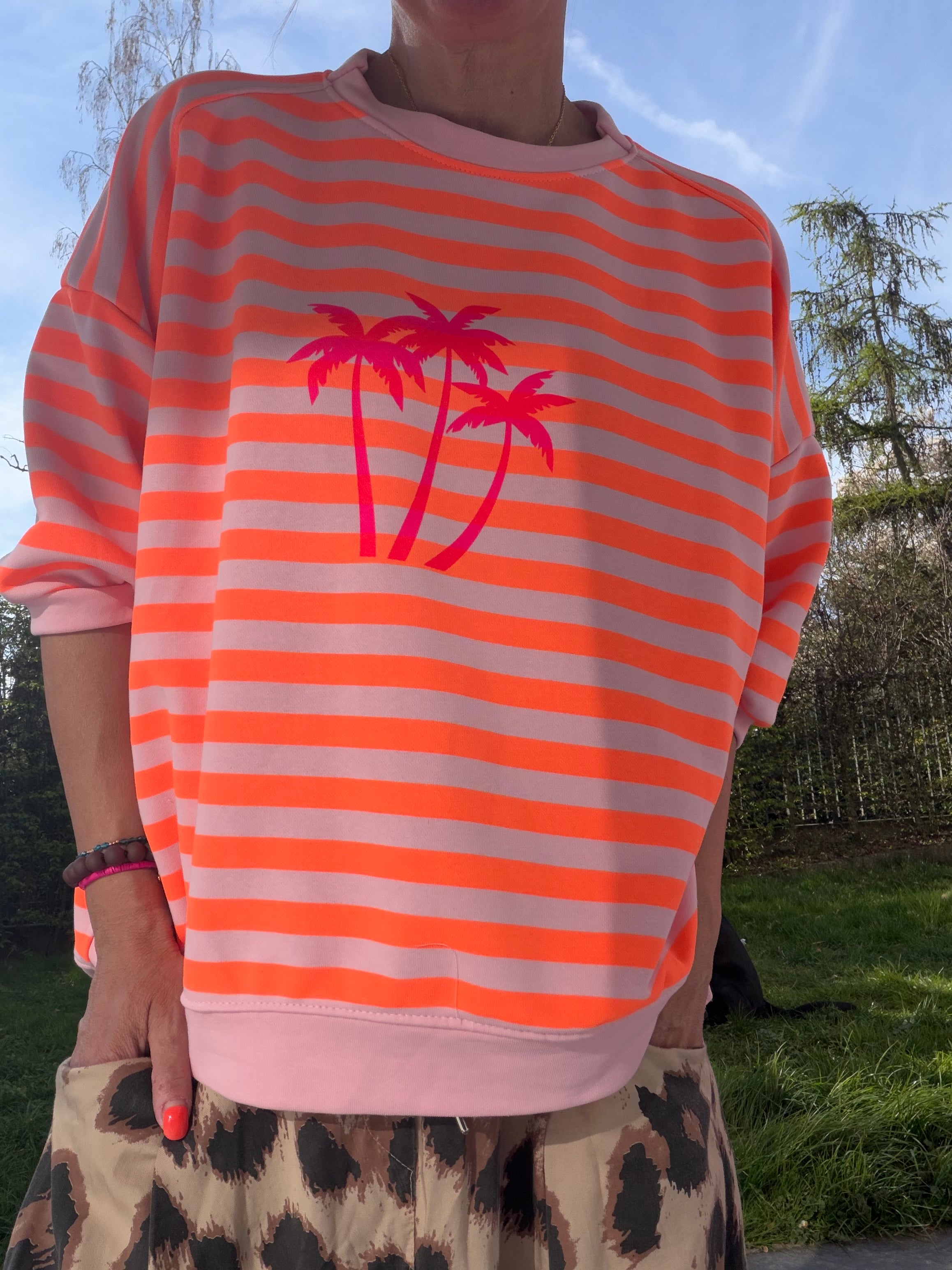 Streifen Neon Shirt Palme