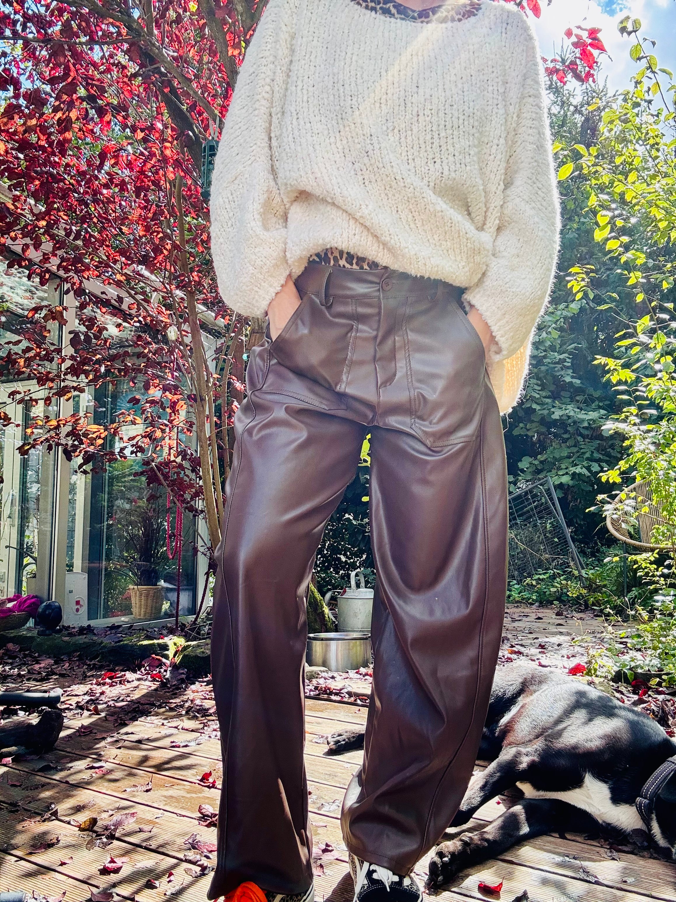 Wide Leg Hose in Lederoptik