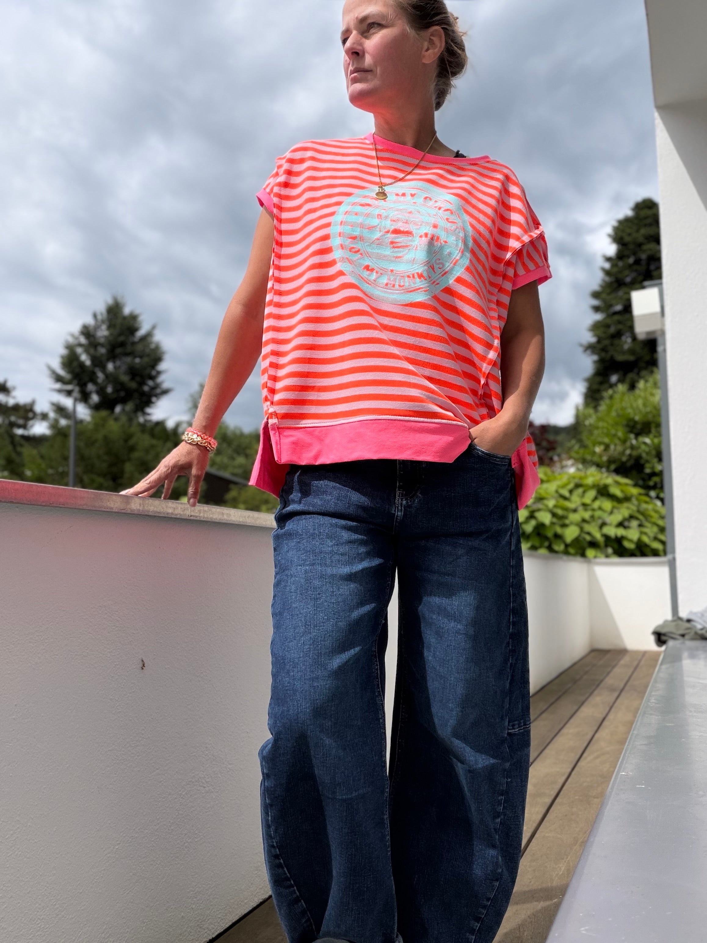 Streifen neon oversizeshirt not my circus, not my monkeys